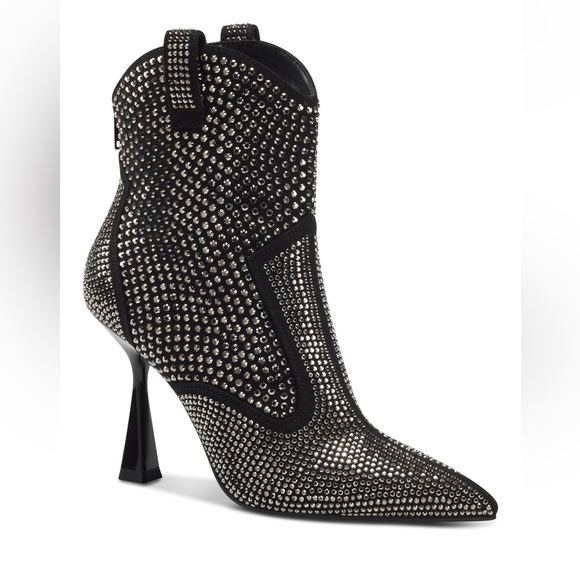 INC by Macy’s Black Ankle Boots
w/ rhinestone and stiletto heels, size 5 NEW - Picture 1 of 9
